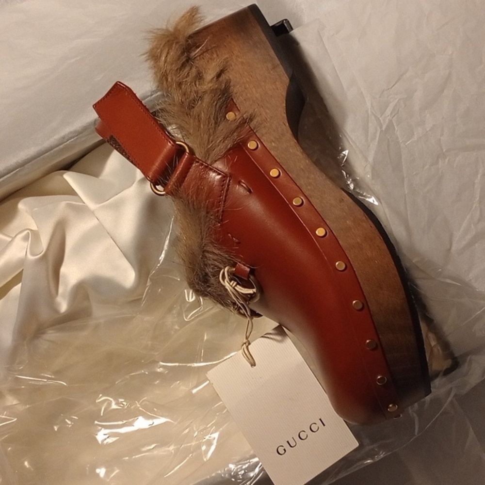 NWT Gucci Calfskin Fur Horsebit Amstel Slingback Clogs NIB - Picture 6 of 10